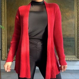 Chico’s Red Long Ribbed Cardigan Sweater w Open Front